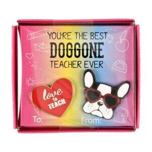 Way To Celebrate Valentines Day Teacher Gift Pin Set - Heart & Dog Design